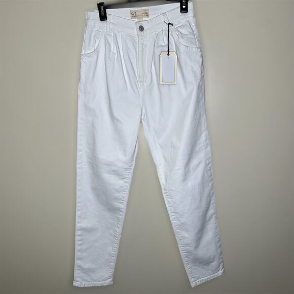 Current Elliot Arroyo Mom Jeans 27 Womens Blanc Wash White Pleated Tapered New - Picture 1 of 12